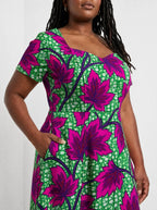 "Mzabibu" Sweetheart Midi Dress — close-up of the bodice and the in-seam side pocket