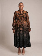 "Fuvu" Halloween Long Puff Sleeve Dress — standing, angled view on model