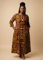 Mudcloth Long Sleeve Maxi Dress
