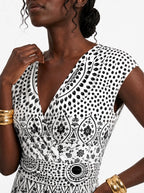 "Mwanga" Cap Sleeve Midi Dress — close-up of the V-neckline and cap sleeve