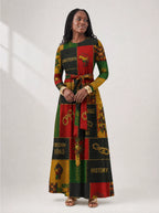 "Kumbuka" Viscose Midi Dress — close-up of the round neckline and long sleeve