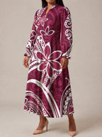 "Lehua" Long Puff Sleeve Dress — three-quarter view on model