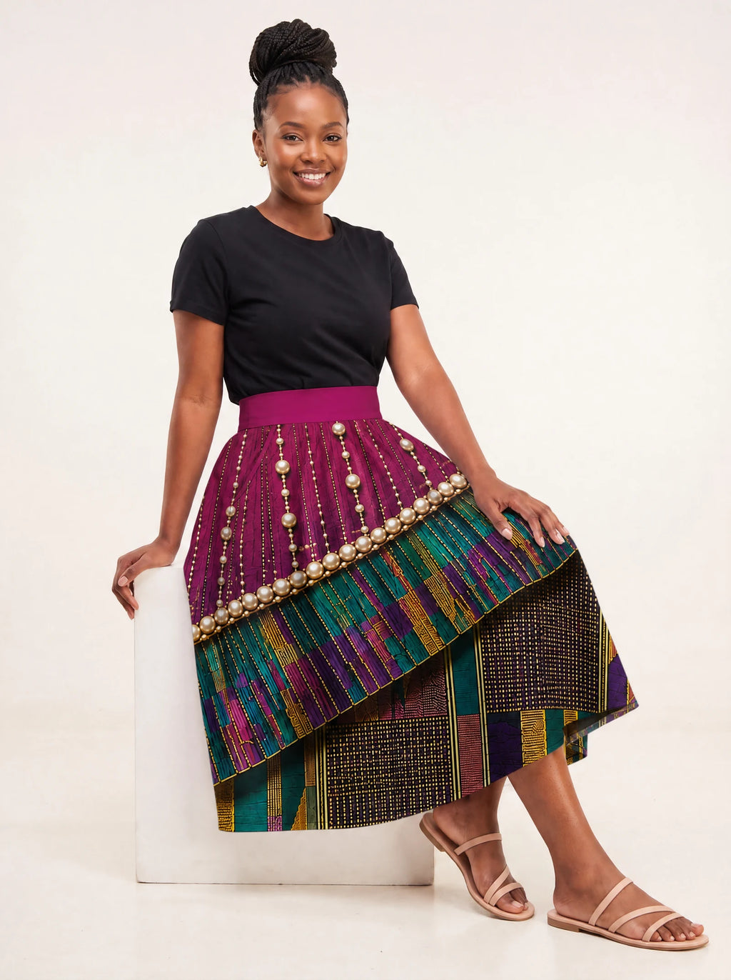 "Lulu" Twirl Skirt — seated on model