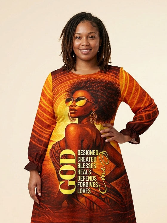 Designed Long Sleeve Maxi Dress