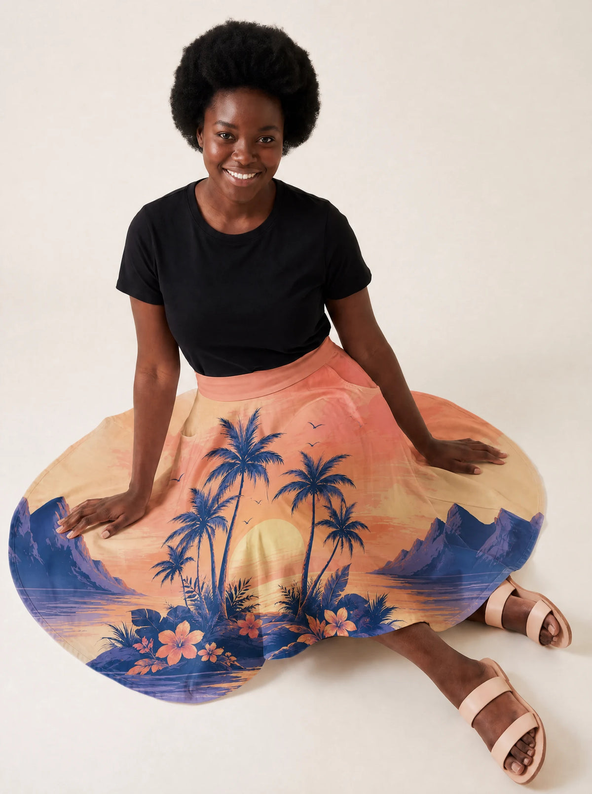 "Machweo" Twirl Skirt — seated on model