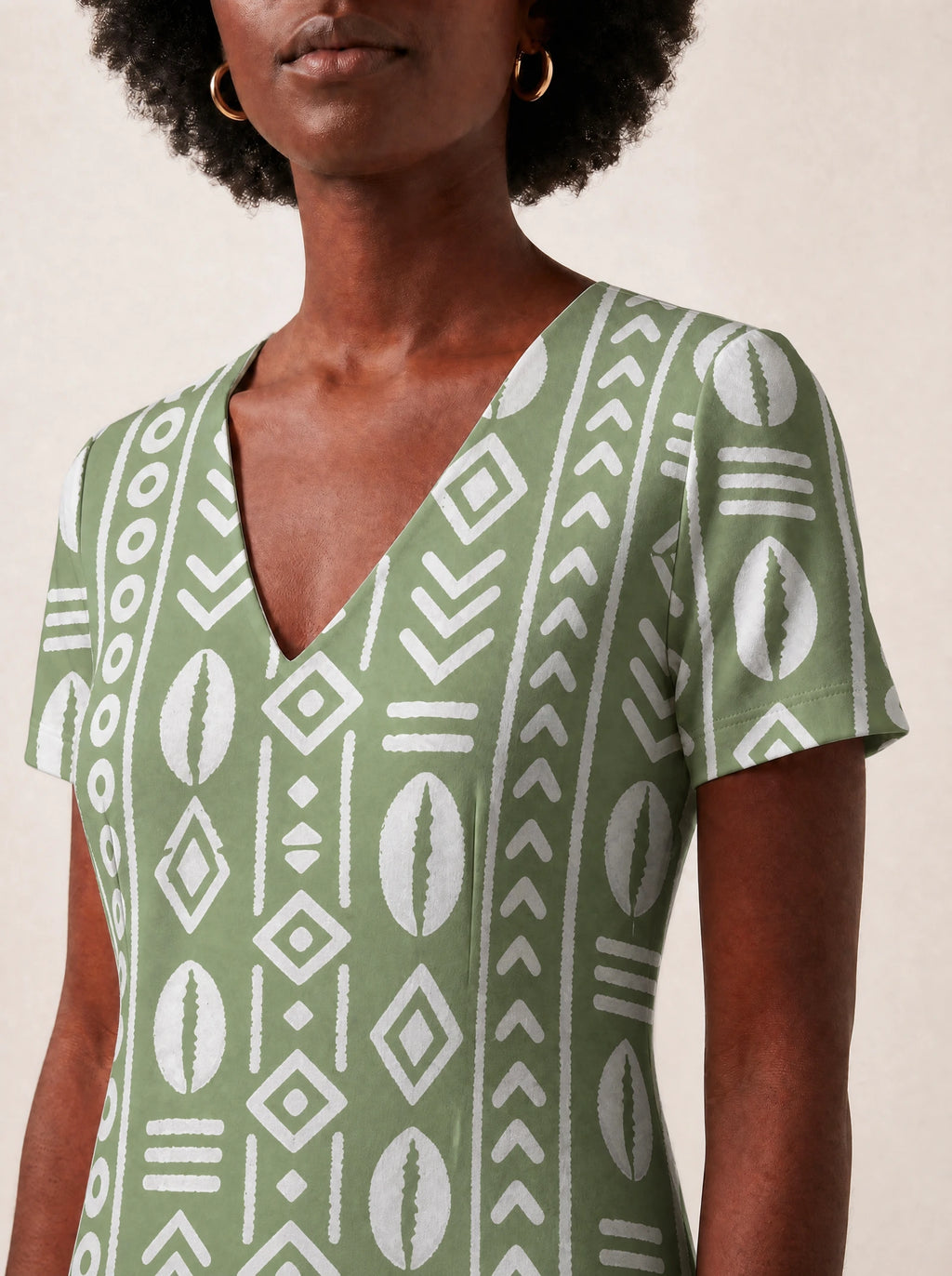 "Oshun Verde" V Neck Midi Dress