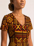 "Mudcloth" V Neck Midi Dress