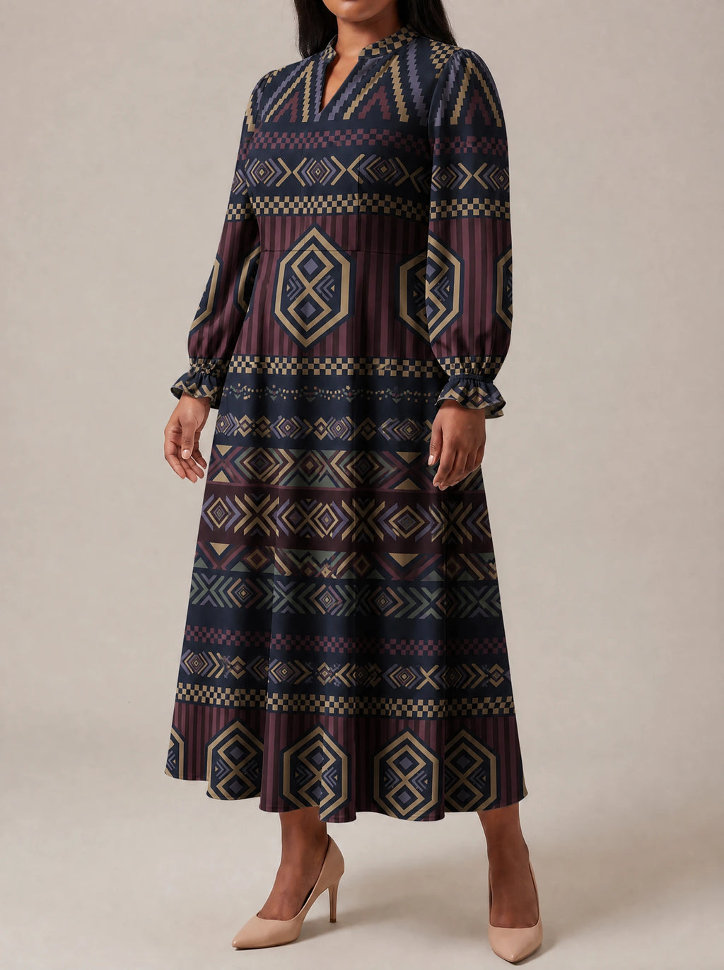 "Msuko" Long Puff Sleeve Dress — three-quarter view on model