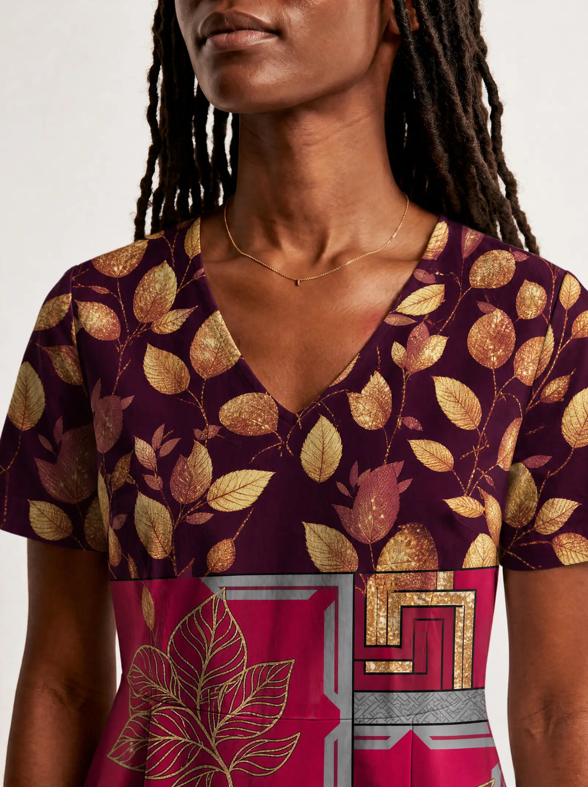 "Vuli" V Neck Midi Dress — on model