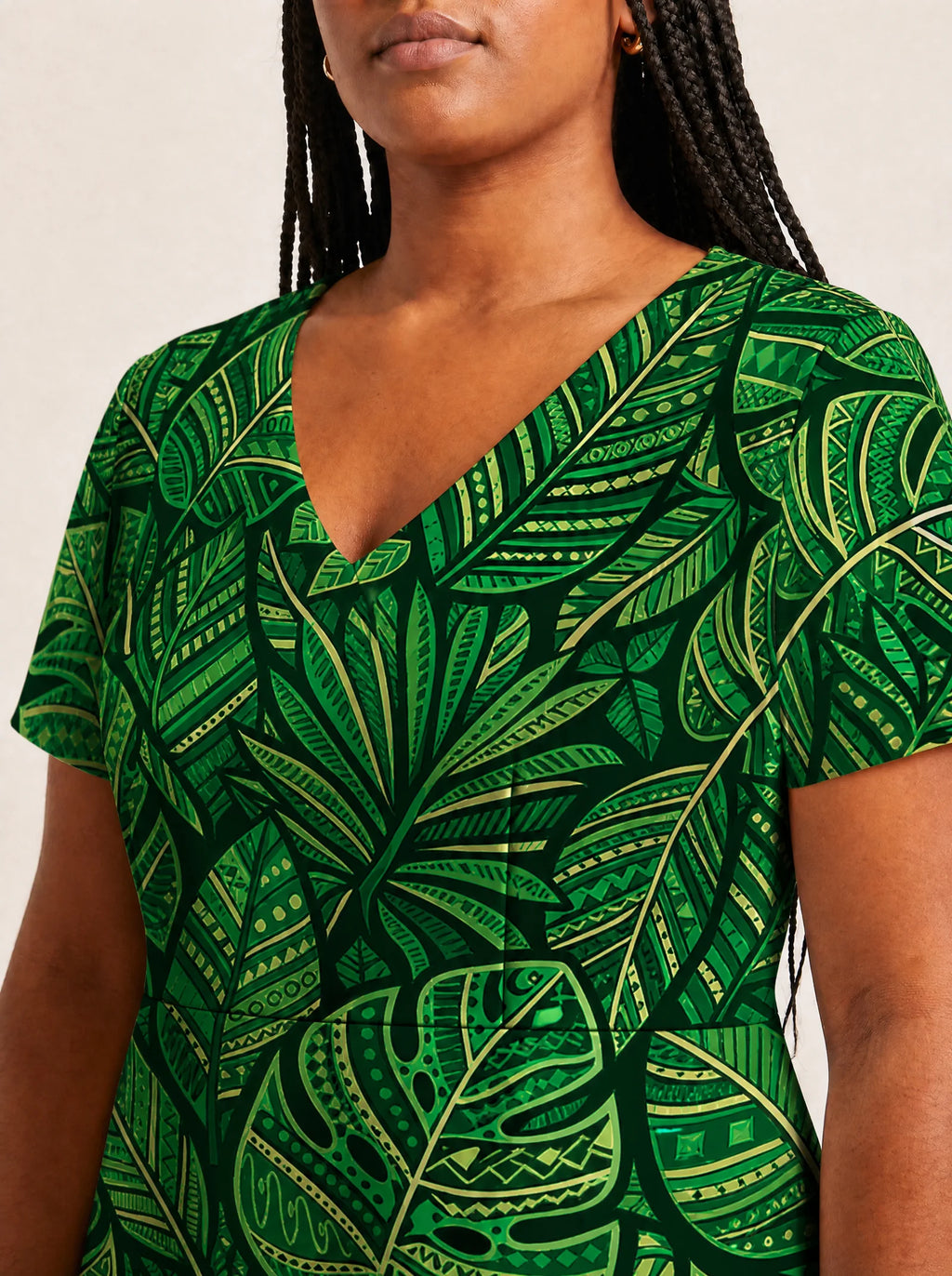 "Asili Emerald" V Neck Midi Dress