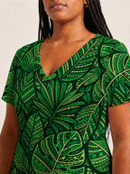 "Asili Emerald" V Neck Midi Dress