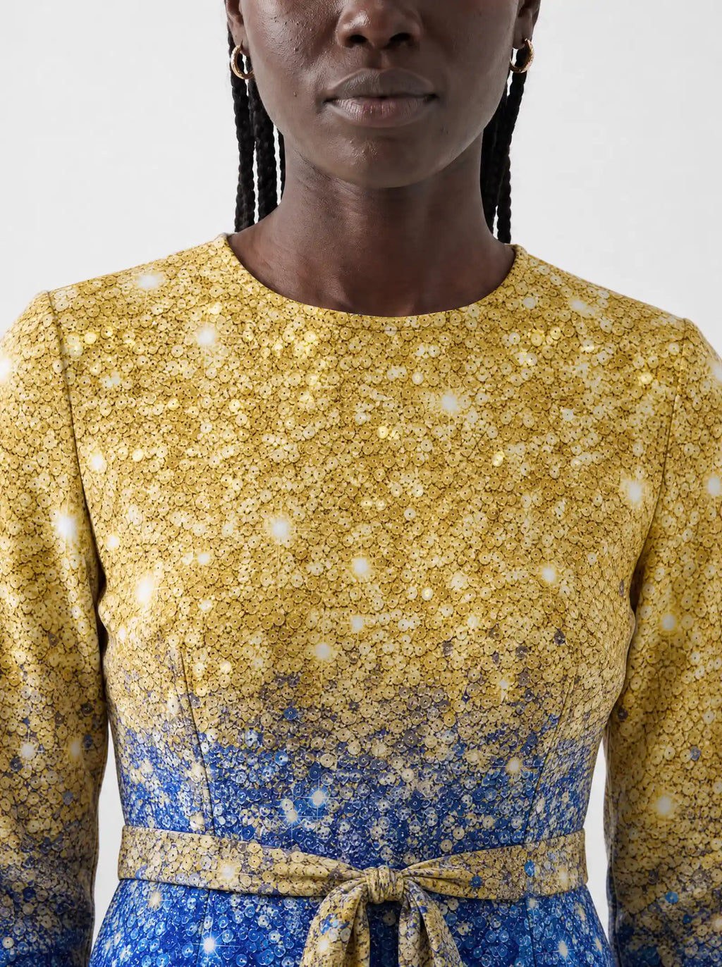 "Angaza" Long Sleeve Midaxi Dress — three-quarter view on model
