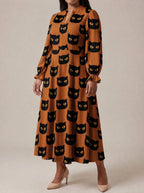 "Paka" Halloween Long Puff Sleeve Dress — three-quarter view on model