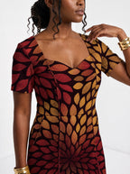 "Mavuno" Sweetheart Midi Dress — close-up of the sweetheart neckline and short sleeve