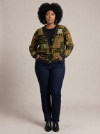 "Sankofa" Knitted Cardigan — on model with hands in her jeans pockets