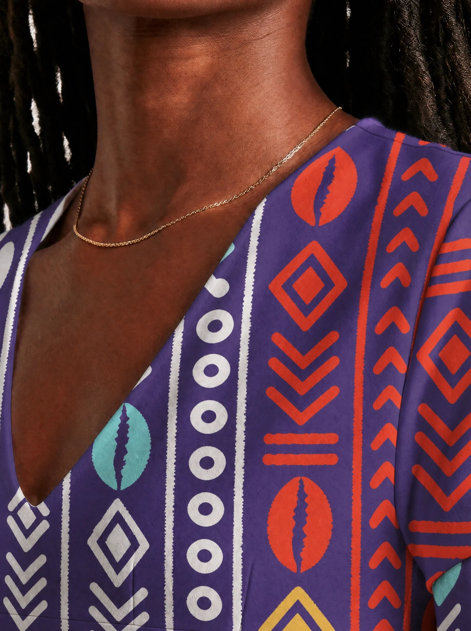 "Oshun Zamani" V Neck Midi Dress