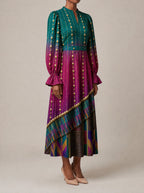 "Lulu" Long Puff Sleeve Dress — three-quarter view on model