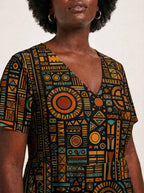 "Afrocentric Pattern" V Neck Midi Dress Promo