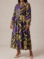 "Sheba" Long Puff Sleeve Dress — three-quarter view on model
