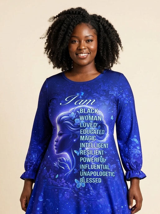 Black Woman Loved Long Sleeve Maxi Dress