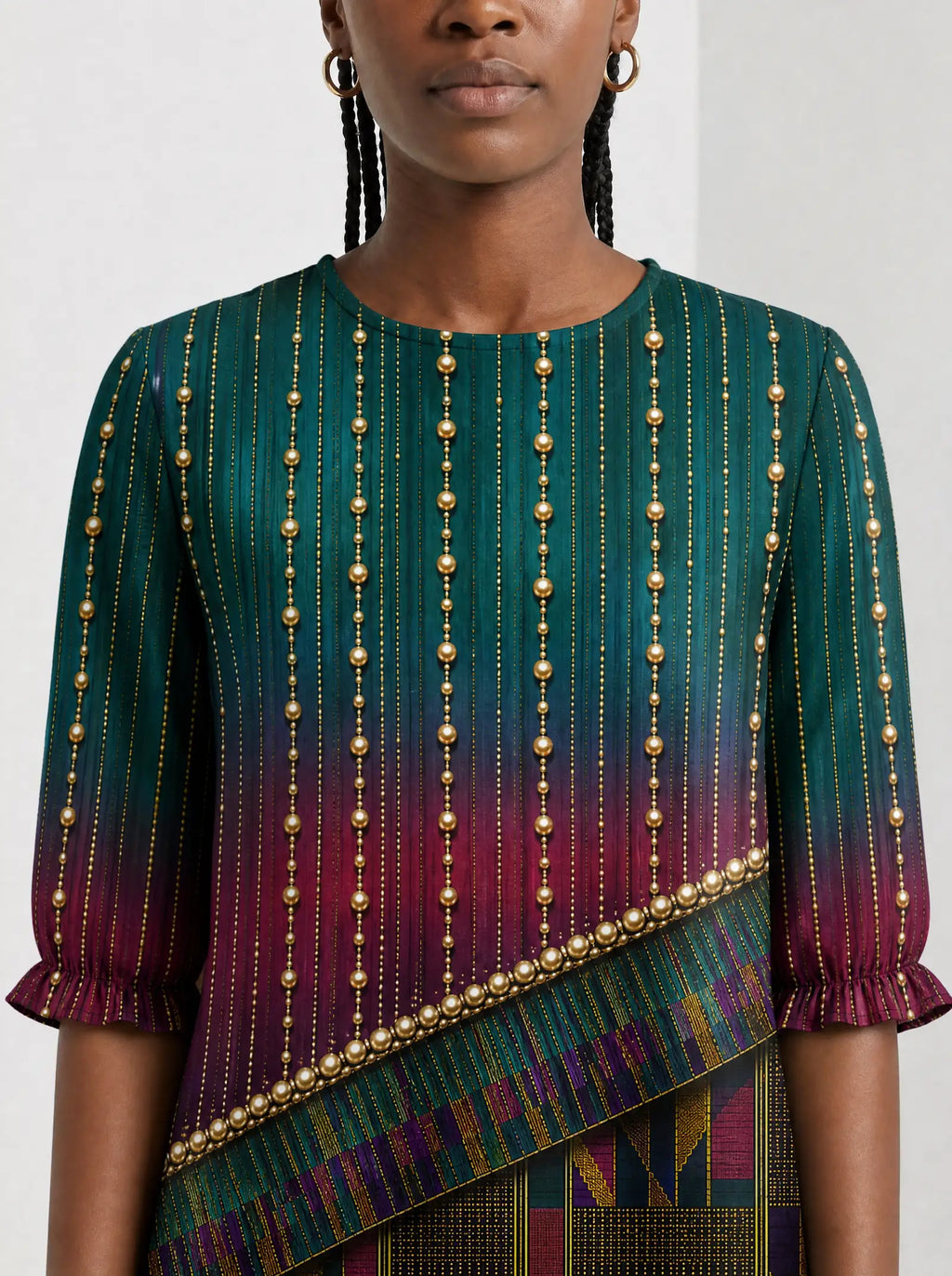 "Lulu" Long Sleeve Maxi Dress — three-quarter view on model
