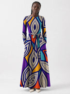 "Johari" Viscose Midi Dress — close-up of the round neckline and long sleeve