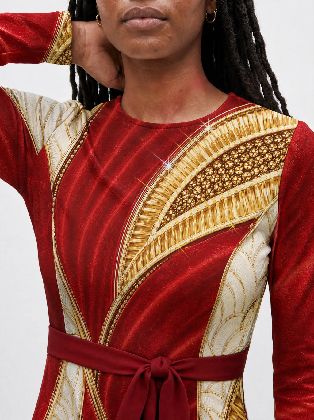 "Utukufu" Long Sleeve Midaxi Dress — three-quarter view on model