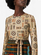 "Mto" Viscose Midi Dress — close-up of the round neckline and long sleeve