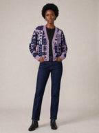 "Lavenda" Cardigan — on model with hands in her jeans pockets