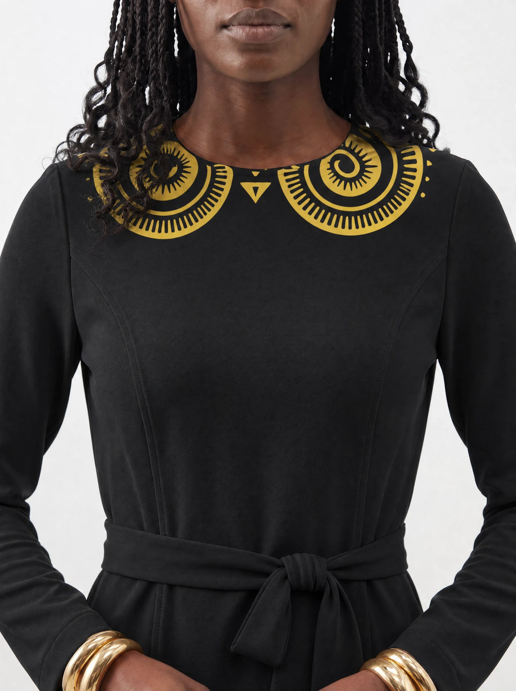 "Mamafo" Long Sleeve Midaxi Dress — three-quarter view on model