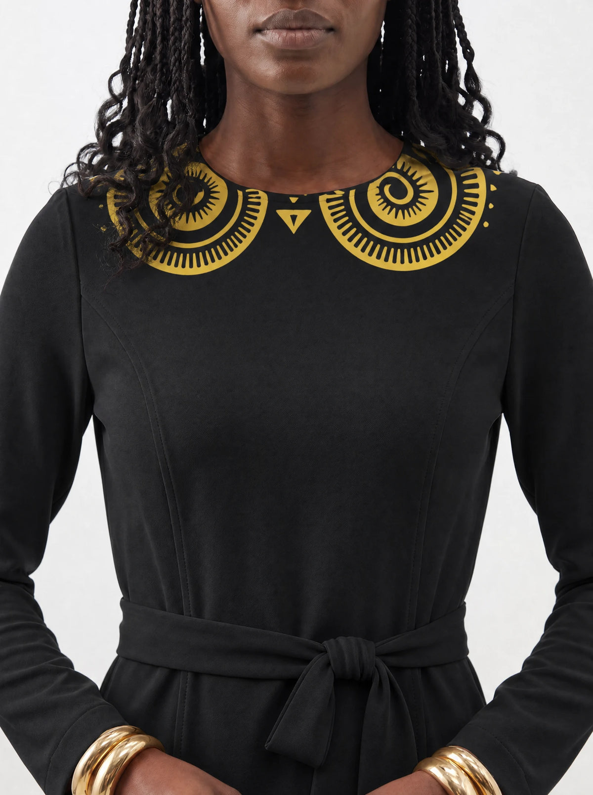 "Mamafo" Long Sleeve Midaxi Dress — three-quarter view on model