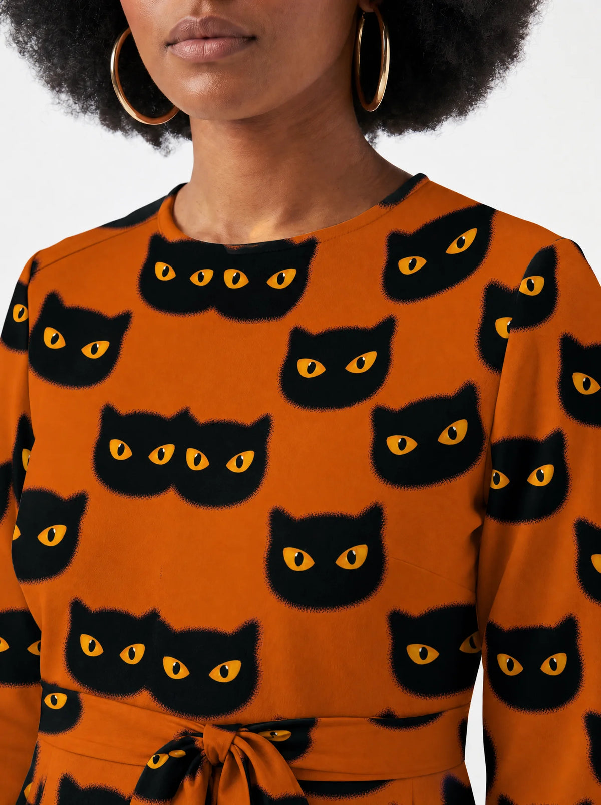 "Paka" Halloween Long Sleeve Midaxi Dress — three-quarter view on model