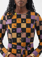 "Kimondo" Halloween Long Sleeve Midaxi Dress — three-quarter view on model