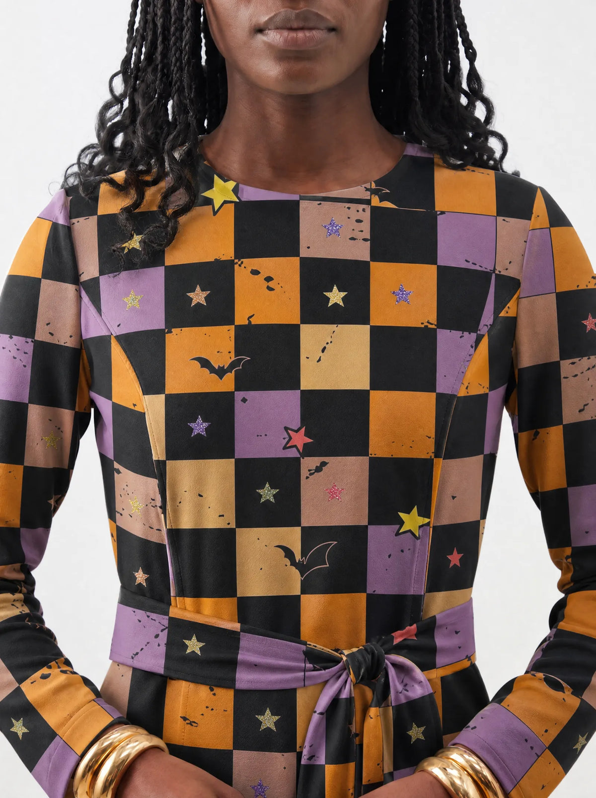 "Kimondo" Halloween Long Sleeve Midaxi Dress — three-quarter view on model