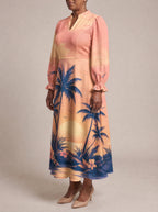"Machweo" Long Puff Sleeve Dress — three-quarter view on model