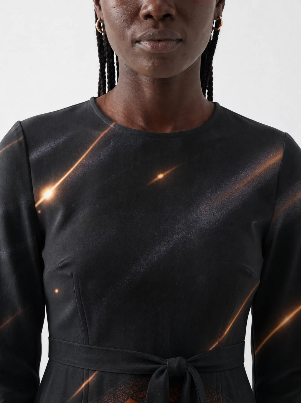 "Mwako" Halloween Long Sleeve Midaxi Dress — three-quarter view on model