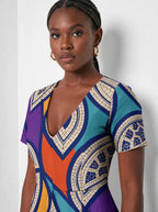 "Johari" Short Sleeve Maxi Dress — three-quarter view on model