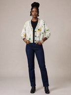 "Alizeti" Cardigan — on model with hands in her jeans pockets
