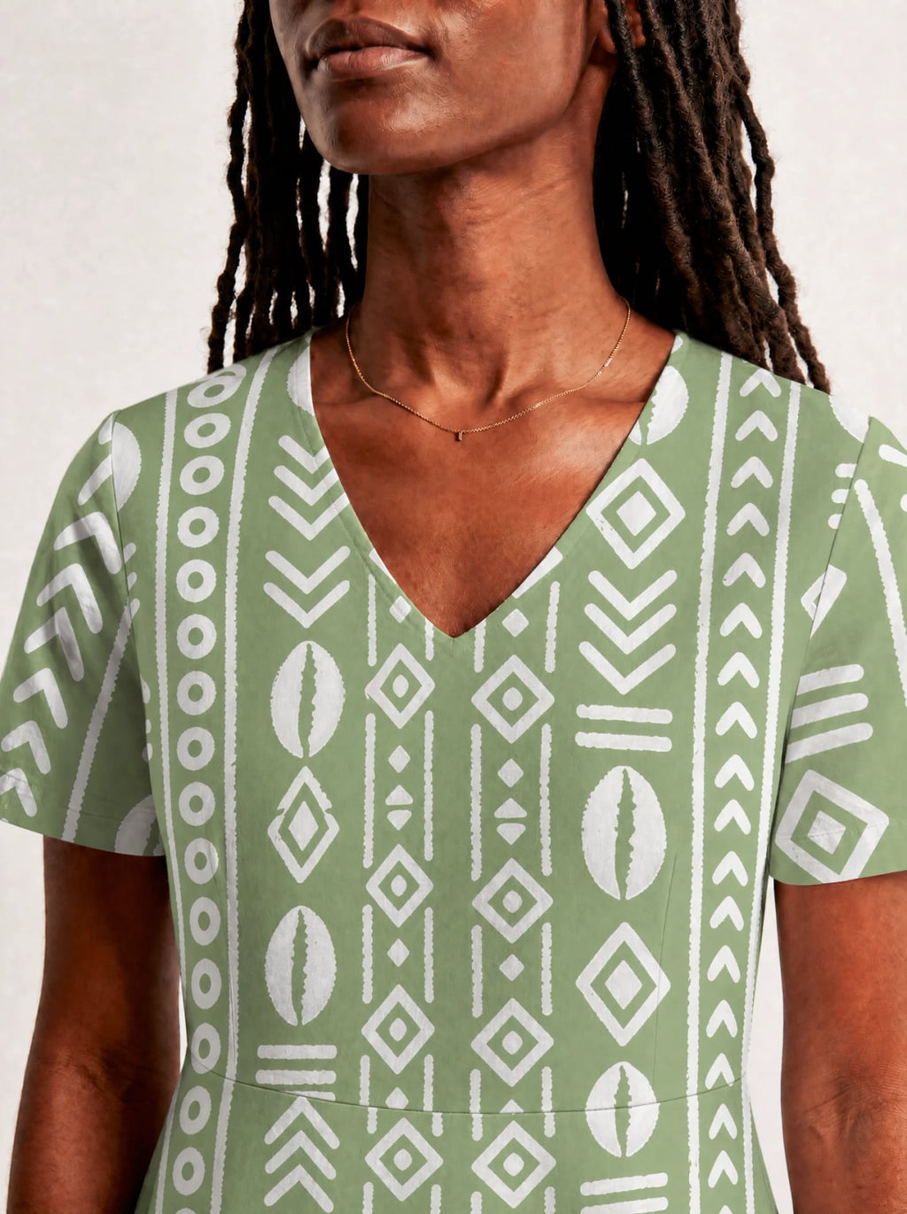 "Oshun Verde" V Neck Midi Dress Promo