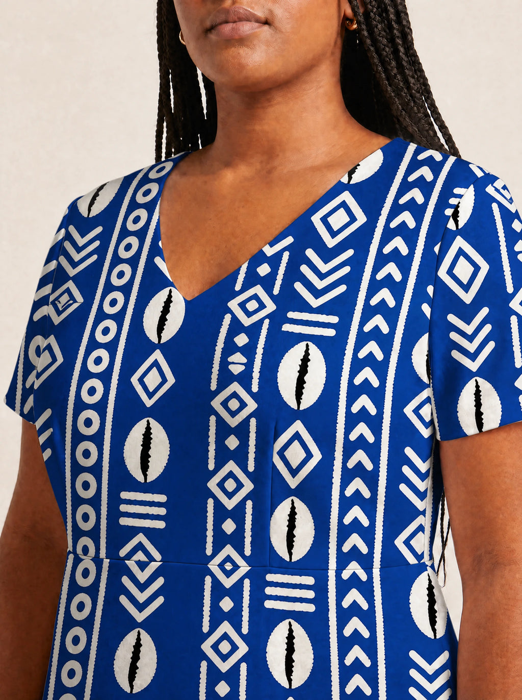 "Oshun Royal Blue" V Neck Midi Dress