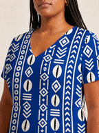 "Oshun Royal Blue" V Neck Midi Dress
