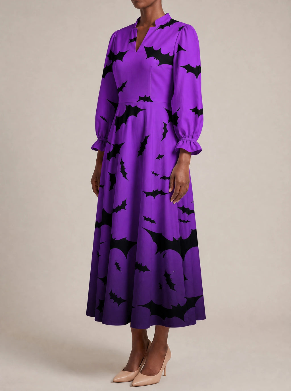"Popo" Halloween Long Puff Sleeve Dress — three-quarter view on model