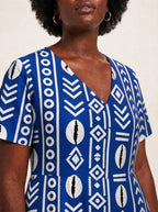 "Oshun Royal Blue" V Neck Midi Dress Promo