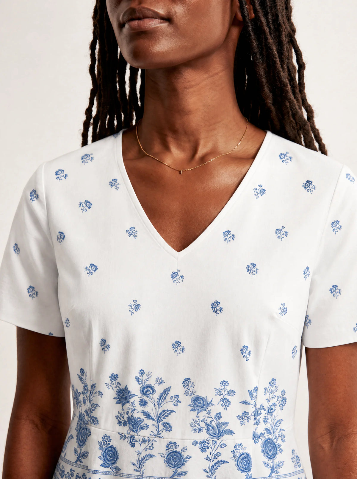 "Buluu" V Neck Midi Dress — on model