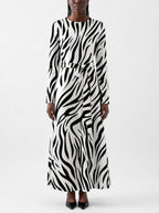 "Milia" Viscose Midi Dress — close-up of the round neckline and long sleeve