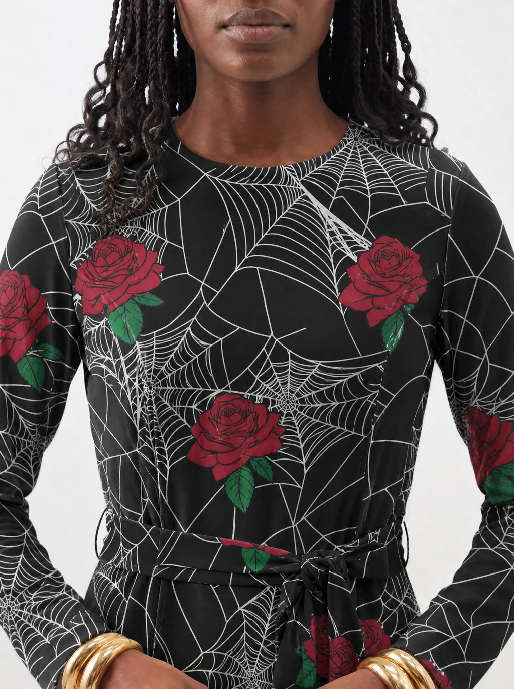 "Mwiba" Halloween Long Sleeve Midaxi Dress — three-quarter view on model