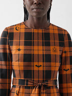 "Zulia" Halloween Long Sleeve Midaxi Dress — three-quarter view on model