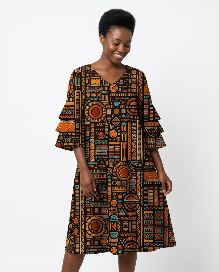 Afrocentric Pattern Stacked Ruffle Dress & Leggings Deal