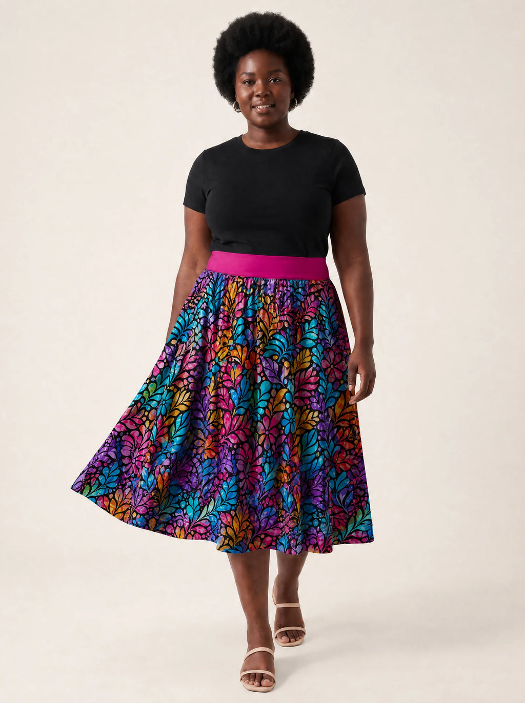 "Rangi" Twirl Skirt — walking, skirt in motion