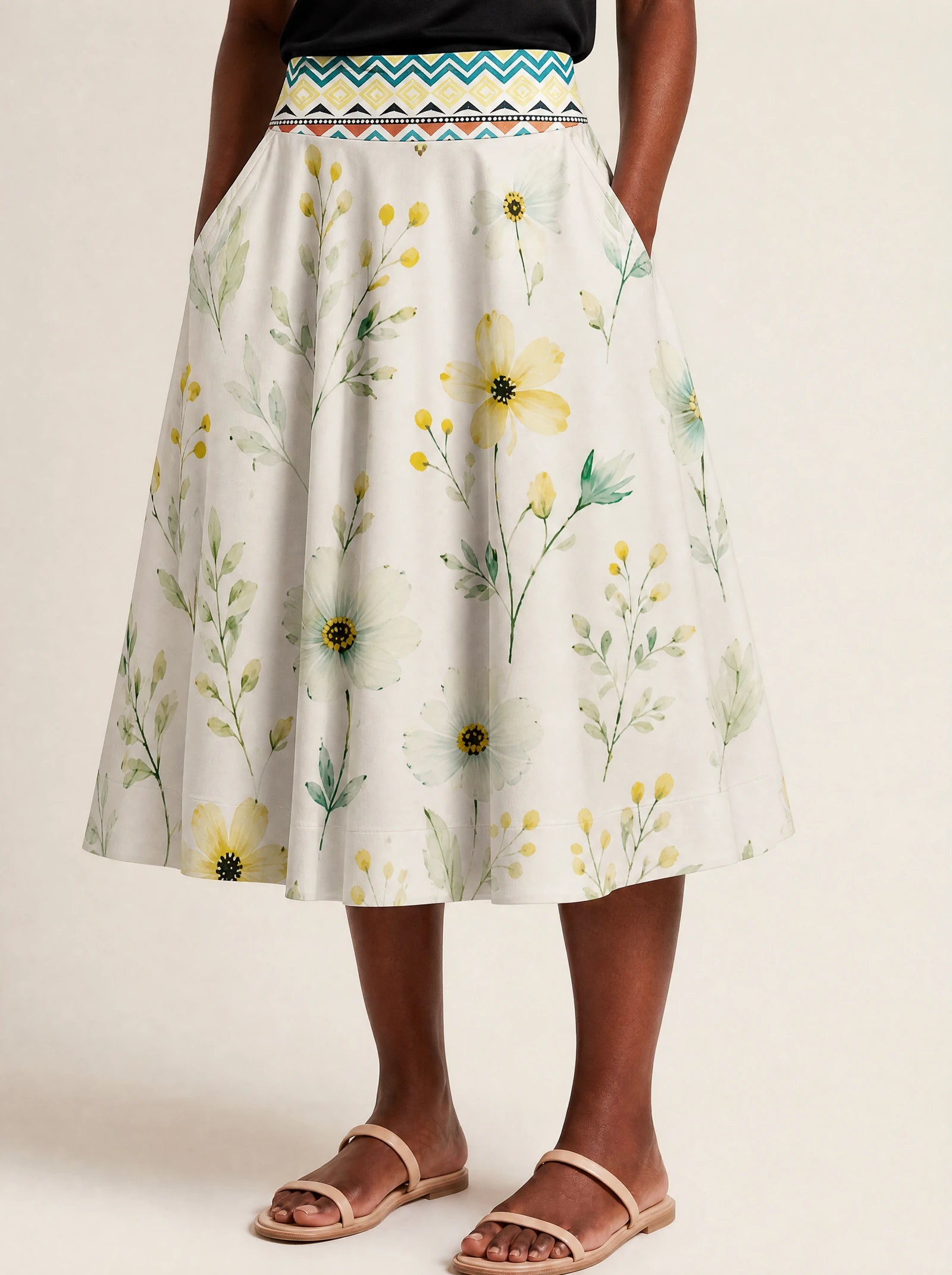 "Alizeti" Twirl Skirt — close-up of the hem at mid-calf
